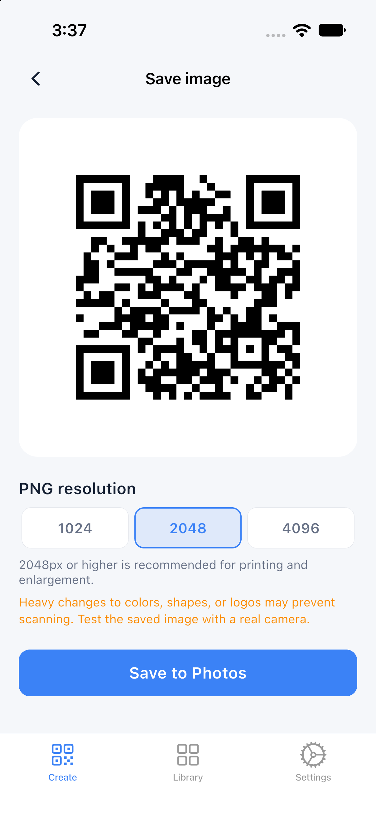 QRumi QR image export screen